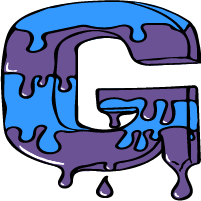 A blue and yellow letter g that is melting.